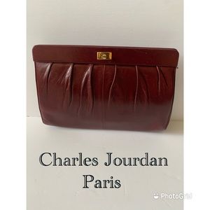 FAB! Vintage CHARLES JOURDAN Paris Burgundy Wine Soft Leather Clutch Bag FRANCE